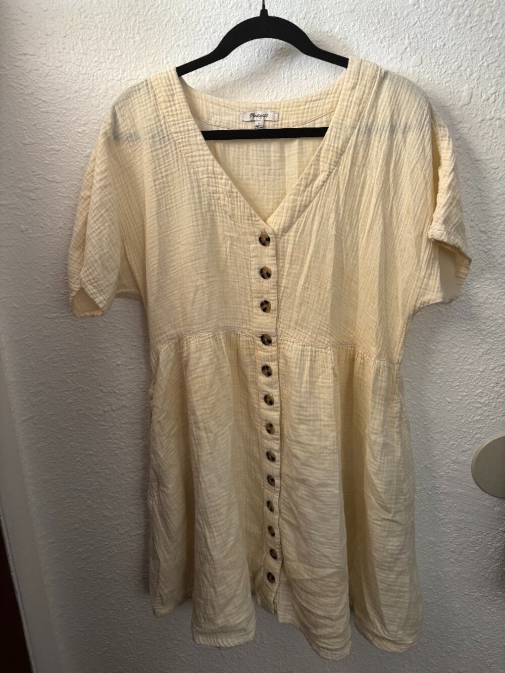 Madewell Lightspun Button Dress Womens L Cotton Gauze Pockets Lagenlook Chic